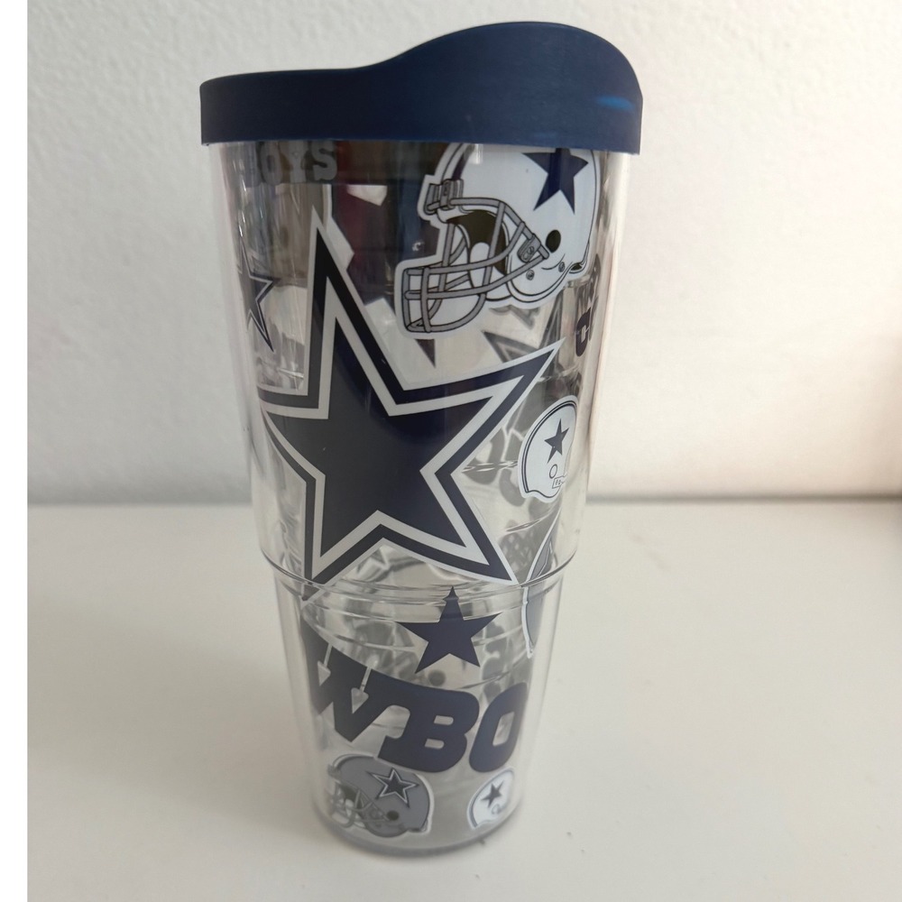 Dallas Cowboys Tervis Tumbler 24oz Insulated Clear Acrylic Cup with Navy Lid NFL